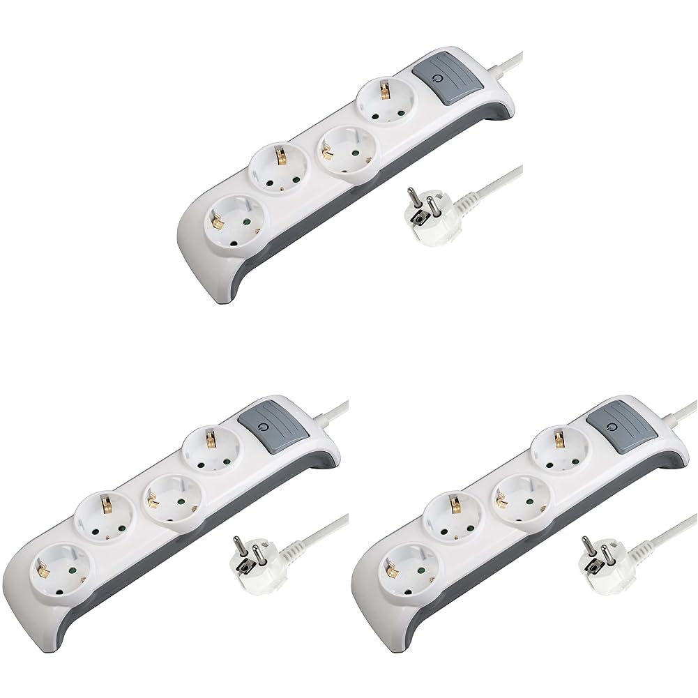 Electraline 62505 Bridge Steckdosenleiste 4-Fach mit Schalter, Kabel 2m / Mehrfachsteckdose/Tischsteckdose Steckerleiste, Weiß (Packung mit 3)