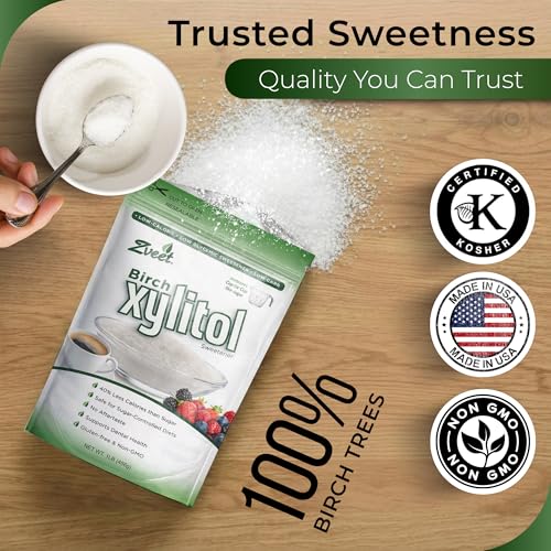 Image of Zveet Birch Xylitol Sweetener | Keto Friendly, Non GMO Low Carb & Calorie Natural Sweetener Sugar Substitute | Kosher & Made in the USA | 1 Pound