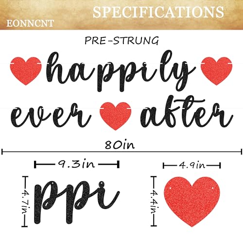 Image of Pre-Strung Happily Ever After Banner - Black Glitter Bachelorette Bridal Engagement Party Decoration Supplies, Bachelorette Wedding Party Banner for Engagement, Bridal Shower, Wedding Party Photo Booth Props