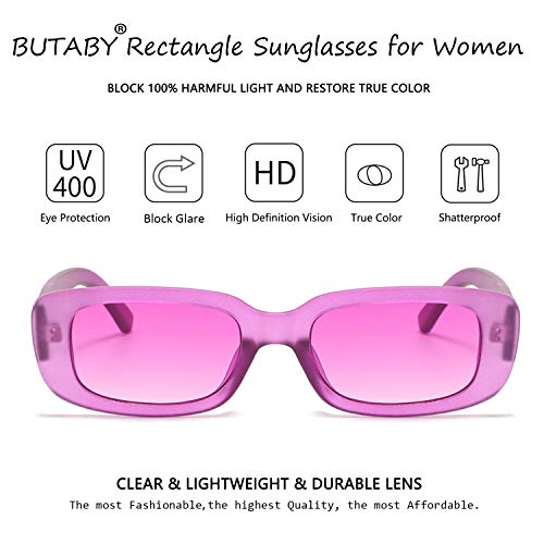 Image of BUTABY Rectangle Sunglasses for Women Retro Driving Glasses 90's Vintage Fashion Narrow Square Frame UV400 Protection