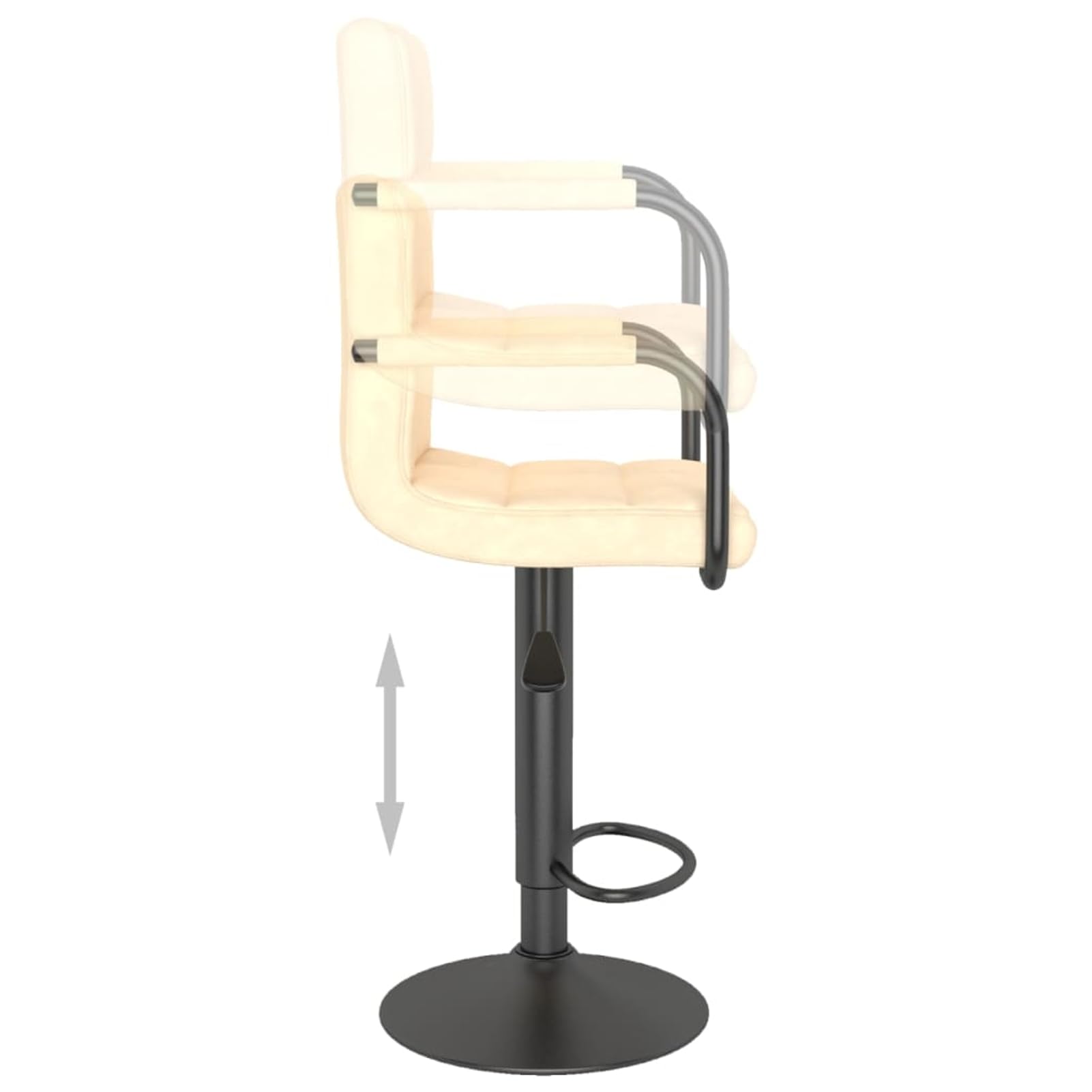 Taburete de bar de terciopelo crema con resorte de gas, altura regulable (90 – 111 cm), giratorio 360°, reposapiés, reposabrazos, marco de acero pulverizado, para bar y comedor