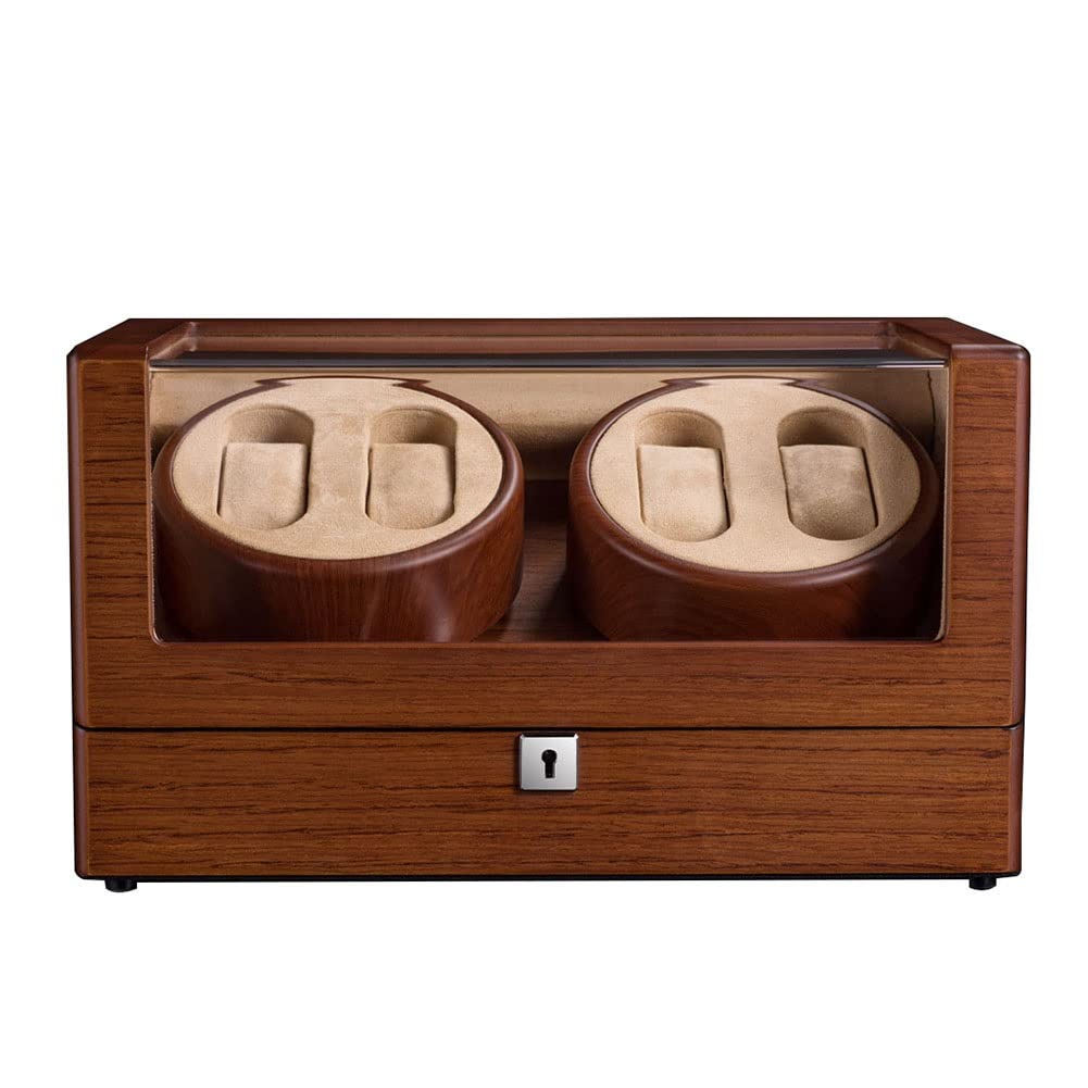 CGCSYZ Automatic Watch Winder Box Watch Winders For 4 Watches With Extremely Quiet Motor 5 Rotation Modes MDF + Leather Pillow + Piano PaintPowered By Battery Or AC Adapter Wood Color