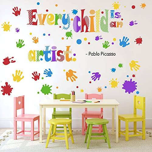 Arquiel Wandtattoo Bunte Handabdruck Farbspritzer Wandaufkleber Inspirerende Zitate Wandsticker für Klassenzimmer Schule Kindergarten Kinderzimmer Cover