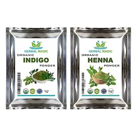 Herbal Magic 100% Pure & NATURAL 100g Henna Powder + 100g Indigo Power | Black/ Brown | Hair Coloring| Chemical-Free |Natural Hair Dye| Pure Premium Quality |Combo Pack Cover