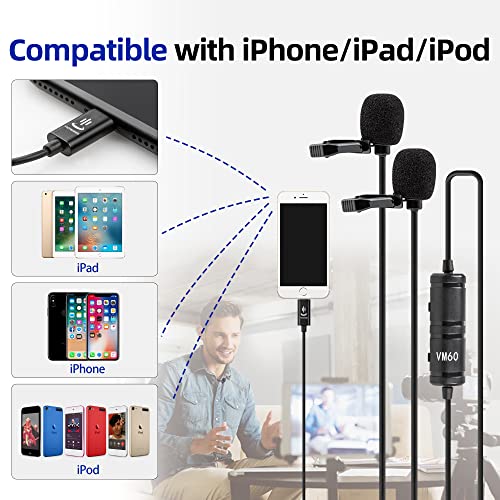 Dual Lavalier Mikrofon Kompatibel mit iPhone 12/11/11 Pro/8/8 Plus, iPhone X/XS/XR, 236''/6m Doppelkopf Omnidirectional… – Bild 3