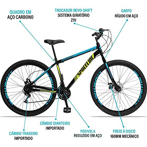Bicicleta Moon Aro 29 Quadro 19 Aço Garfo Rígido 21v Freio Disco Mecânico Preto/Azul - Spaceline