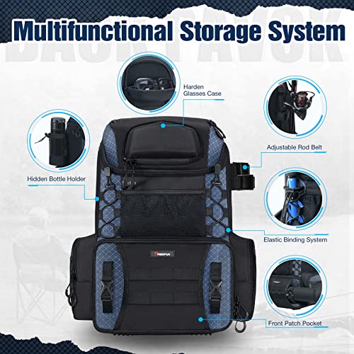 Piscifun Angelausrüstung Rucksack mit 4 Angelboxen, Rutenhalter, wasserdichte Regenabdeckung, Flaschenhalter, große… – Bild 4