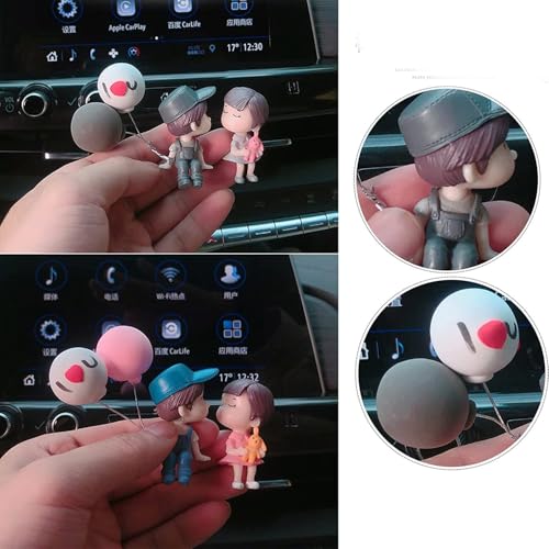 Image of Cute Car Decoration Lovely Couple Car Decoration Cute Cartoon Couples Action Figure Figurines Balloon Ornament Auto Interior Dashboard Accessories for Boys Girls Gifts (Blue hat,no Balloons)