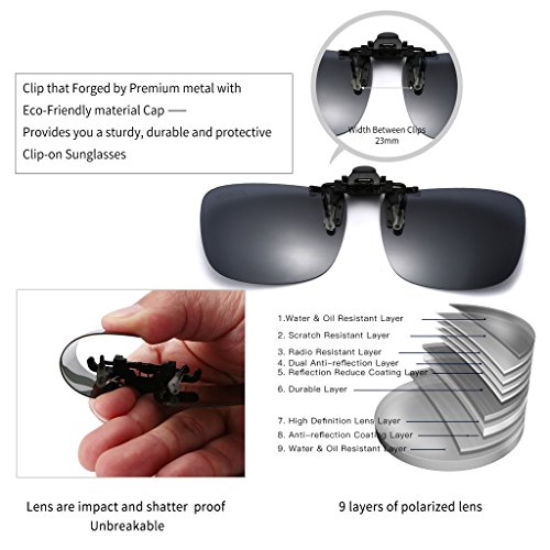 Polarized Clip-On Flip Up Metal Clip Rimless Sunglasses, Lightweight, Black Lens #TOP1