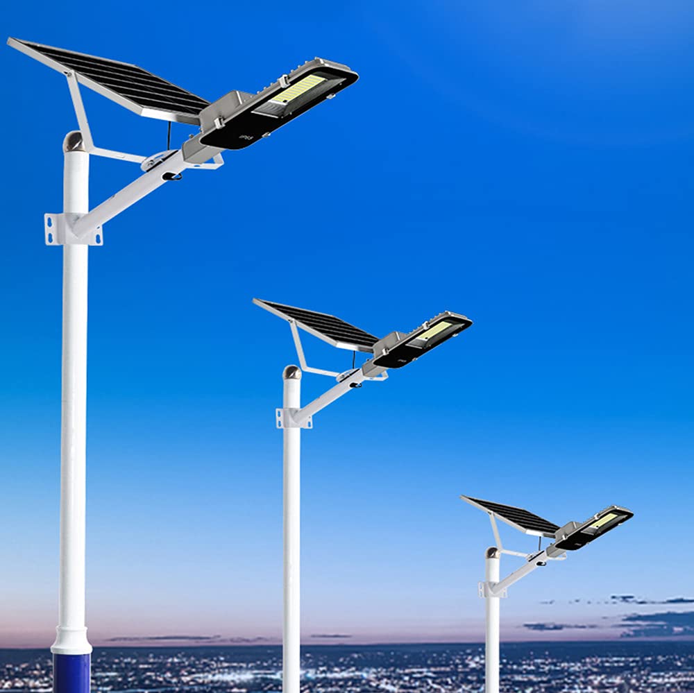 Lampa uliczna, solarna lampa uliczna na zewnątrz, reflektor solarny, o zmierzchu do świtu szarości, na zewnątrz, wodoszczelna lampa solarna z pilotem zdalnego sterowania, kolor biały, 250 W