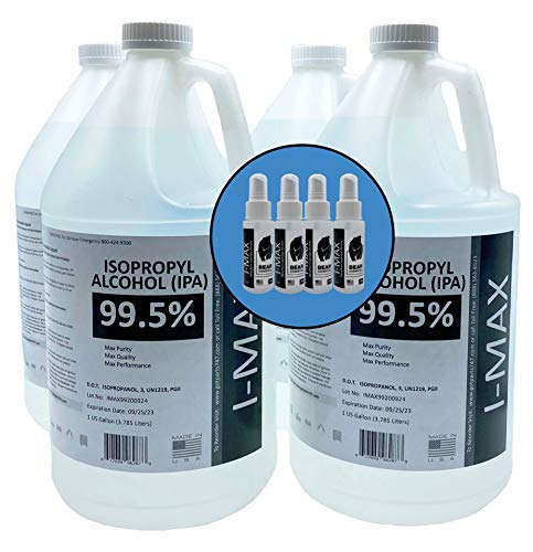 4 Gallons of USP Grade High Purity Isopropyl Alcohol 99.5%+ - Made in USA - Includes Four 2 OZ USP Grade IPA 70% Spray Bottles