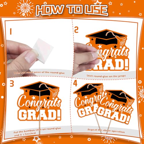 Image of 24Pcs Graduation Party Decorations Class of 2026, Graduation Centerpieces for Tables, 2026 Congrats Grad Party Centerpiece Stick Table Toppers for Graduation Party Supplies (Orange,Black)