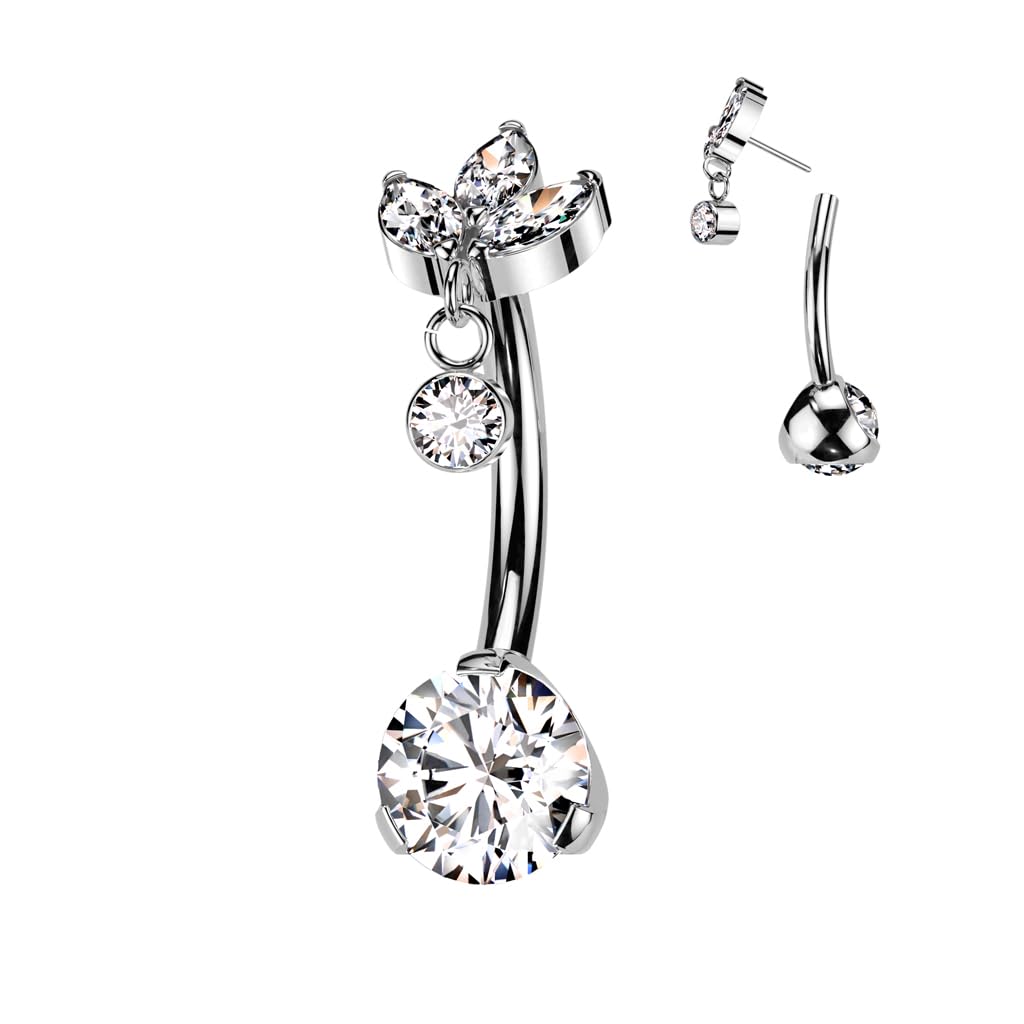Paula & Fritz® Push-In Piercing Bauch-nabelpiercing Blüte Anhänger Zirkonia Titan-ium Grade 23 1,6-mm Stab-Dicke Gewindelos Bananabell Nabelpiercing