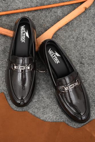 Image of VELTRIX Men's Premium Patent Leather Finish Formal Loafers | Horsebit Buckle Slip-On Shoes | Comfortable Office, Party, Wedding & Business Dress Shoes Aldo DIY Patent