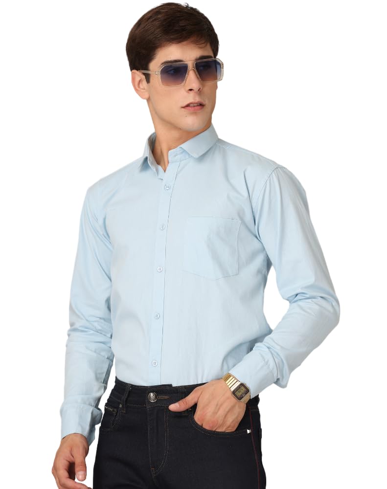 Frankshirt Plain Cotton Fabric Solid Shirt for Man | Color : Light Blue