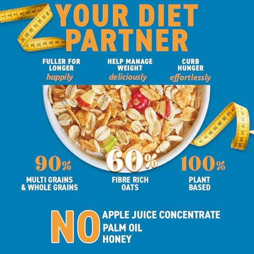 Image of Bagrry's Crunchy Muesli No Added Sugar 0%| 90% Multi Grains | 60% Fibre Rich Oats with Bran | Whole Grain Breakfast Cereal | Helps Manage Weight | Vegan and Plant Based Muesli 500g Box, Pack of 2