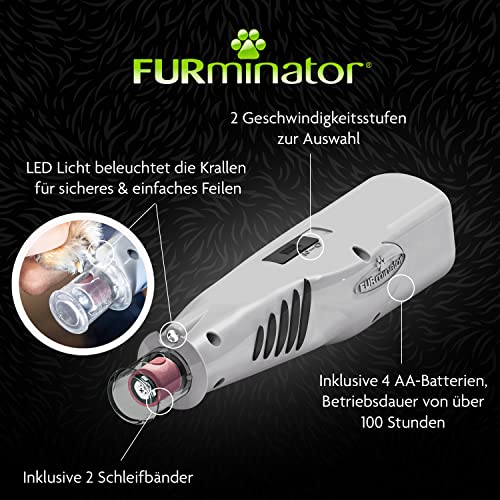 Furminator Krallenschleifer für Hunde und Katzen - schnurloser Nagelschleifer mit LED-Licht und 2 Geschwindigkeitsstufen