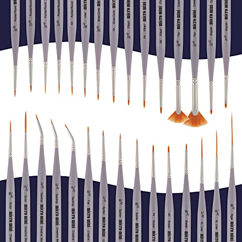 Creative Mark 30 Piece Micro Detail Paint Brush Set, Mini Paintbrushes For Acrylic, Watercolor, Oil, Face, Nail, Scale Model Painting & Line Drawing, Vegan Leather Case Included #TOP2