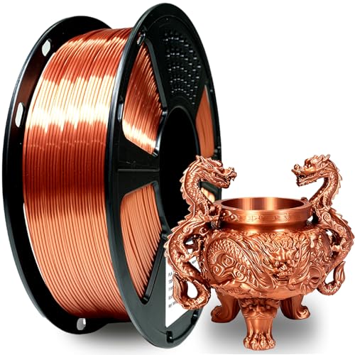 Image of Silk PLA Filament 1.75mm, Clog-Free, Metal-Like Shiny 3D Printer Filament 1kg Spool (2.2lbs), Neatly Wound, + /- 0.02mm Precision, Vacuum Packaging, Fit Most FDM Printer, Metallic Copper