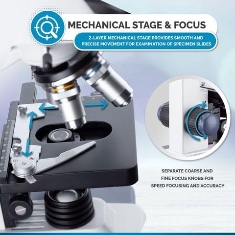 AmScope - Microscopio binoculare composto 40X-2500X, LED, microscopio biologico da laboratorio con palco 3D per studenti e adulti - B120C-EUL