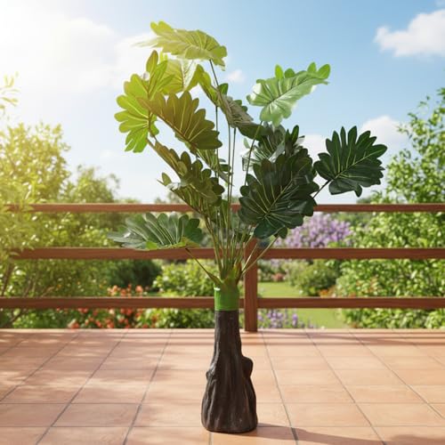 Image of TIED RIBBONS Artificial Tropical Philodendron Plant for Home Decor | 3ft Lush Green Faux Indoor Plant with Large Leaves | Decorative Floor Standing Tree for Living Room, Office & Balcony Decoration
