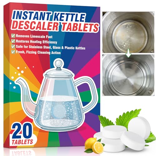 Kettle Descaler Tablet 20 Packs Water Bottle Cleaning Tablets Removes Hard Water Buildup Efficient Citric Acid for Kettles Cleaner Limescale Remover Tablet for Coffee Machines Garment Steamers