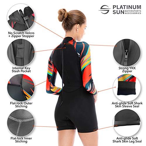 image for Platinum Sun Women's Neoprene Shorty Wetsuit Long-Sleeve Swimsuit Wate