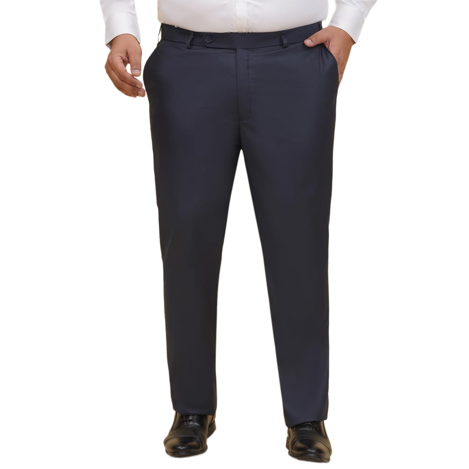 john pride Plus Size Men Regular Fit Mid-Rise Solid Navy Blue Formal Trousers (JPTR22010S_Navy Blue)-picture-37