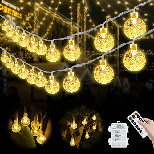 MDEDL Ramadan Battery Operated String Lights Outdoor Indoor, 33FT 80LED Waterproof Crystal Mini Globe Fairy String Lights Christmas Decorative Lights with Remote Timer for Bedroom Patio Garden Canopy
