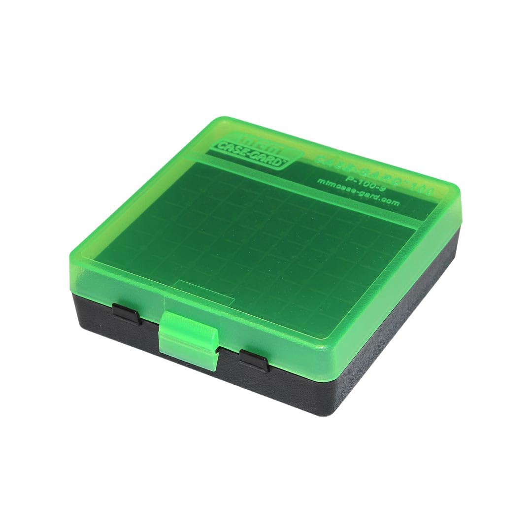 MTM Round Flip-Top Ammo Box 380/9 mm Cal (Clear Green/Black) Pack of 100-picture-15