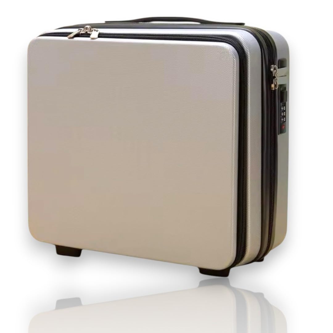 16" hard shell makeup vanity & travel case bag – lightweight cosmetic trolley with tsa lock & expandable storage – portable beauty organizer for travel, salon, and home use, (champagne)