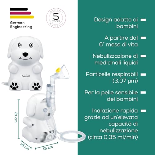 Beurer Aerosol Ih 24 Kids Per Bambini Dal Simpatico Design A Forma Di Cane Con Tecnologia Ad Aria Compressa Potenza Di Nebulizzazione, Circa 0.35 Ml/Min, Breve Tempo Di Inalazione - 6