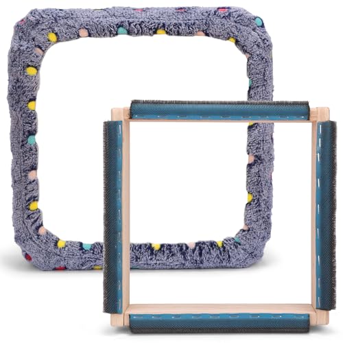 Image of Pllieay 10 * 10 Inch Punch Needle Frame with Frame Flannel Cover, Punch Needle Gripper Frame Rug Hooking Frame with Frame Cover for Rug Punch Needle and Embroidery Craft