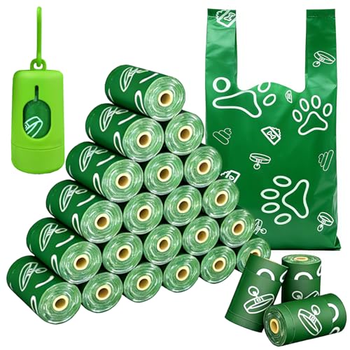 390 Green Scented Dog Poop Bags with Handles Large 14x7 Extra Wide Poop bags for dogs Easy Tie and Guaranteed Leakproof Extra thick poop bag scented rolls