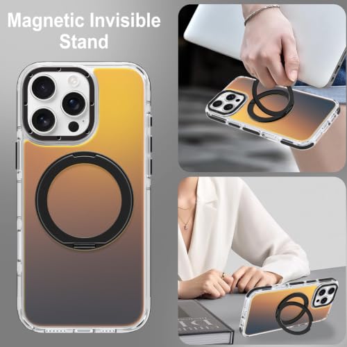 Image of Magnetic for iPhone 16 Pro Max Case with 360 Stand [Compatible with Magsafe] [Fluorescent Design] [1 Screen Protector] Slim Translucent Matte Case for iPhone 16 Pro Max 6.9 inch, Black