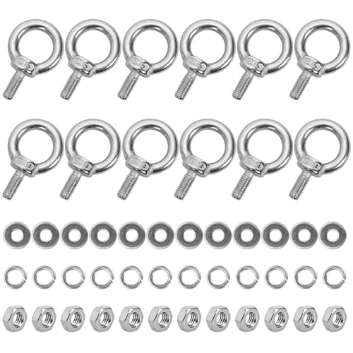 12 Pack M5 Stainless Steel Eye Bolts with Nuts &amp; Washers, M5x0.45 L