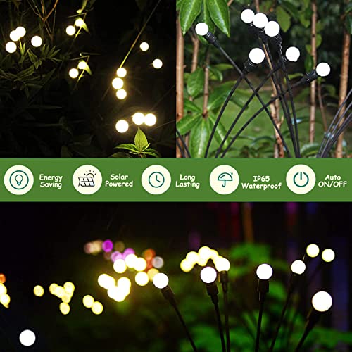 4PSC Solar Powered Firefly Lights Outdoor Waterproof, Solar Starburst Swaying Garden Lights, Swaying When Wind Blows Solar Garden Lights Outdoor Decorative String Lights (Warm | 8LED Bulbs-4PACK)