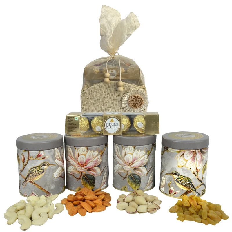 Image of NUTRI MIRACLE Rakhi Gift Box Featuring Handpicked Nuts and Chocolates | Return Gift for Wedding Guests with Dry Fruits and Chocolate Touch
