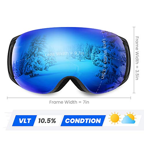 VANRORA OTG Ski Goggles, Snowboard Goggles, Black Frame / Grey Lens Revo Blue Coating (VLT 10.5%) - Thumbnail 7