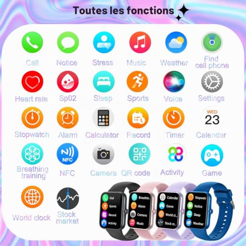 PTHTECHUS Fitness Tracker Montre Intelligente Sport pour Enfants avec Assistant Vocal d'appels Bluetooth, 100 Modes de Sport, Moniteur de Sommeil, Podomètre pour iOS Android – vue 2
