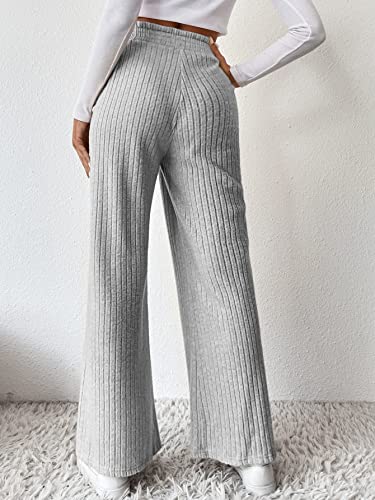 SOLY HUX Women's Wide Leg Lounge Pants Dressy Casual High Elastic Waist Ribbed Knit Trousers2