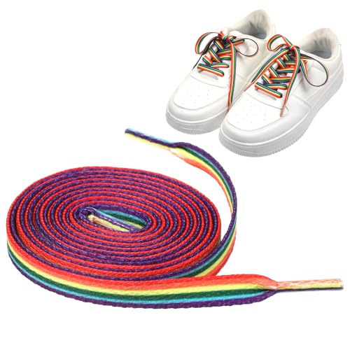 SynHHergyx 4 Paar Rainbow Schnürsenkel Pride Accessoires LGBTQ Pride Rainbow Schuhbänder Neon Flach Schuhband für Sneakers Canvas Schuhe Hoodies (140cm)