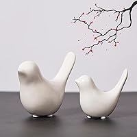 GJFASGF White Ceramic Bird Statues 2 Pack - Blessing Figurines for Modern Home Decor, Office Desktop, Bookshelf, Bedroom
