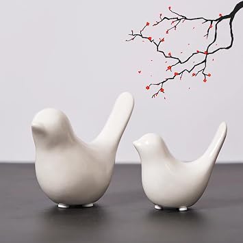 Small Animal Statues, White Bird Figurines Home Decor, Modern Home Decorative, Ceramic Decor for Office Desktop, Bookshelf, Bedroom, Living Room, Cabinets White 2 Pcs