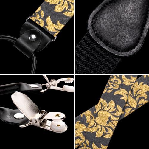 Image of Dubulle Suspender and Bow Tie for Men Paisley Solid Mens Suit Braces Pretied Bowtie and Handkerchief Cufflinks Formal Wedding