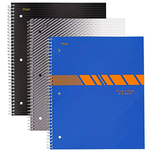 Pack of 3 Five Star Spiral Notebook, 1 Subject, College Ruled Paper, 100 Sheets, 11