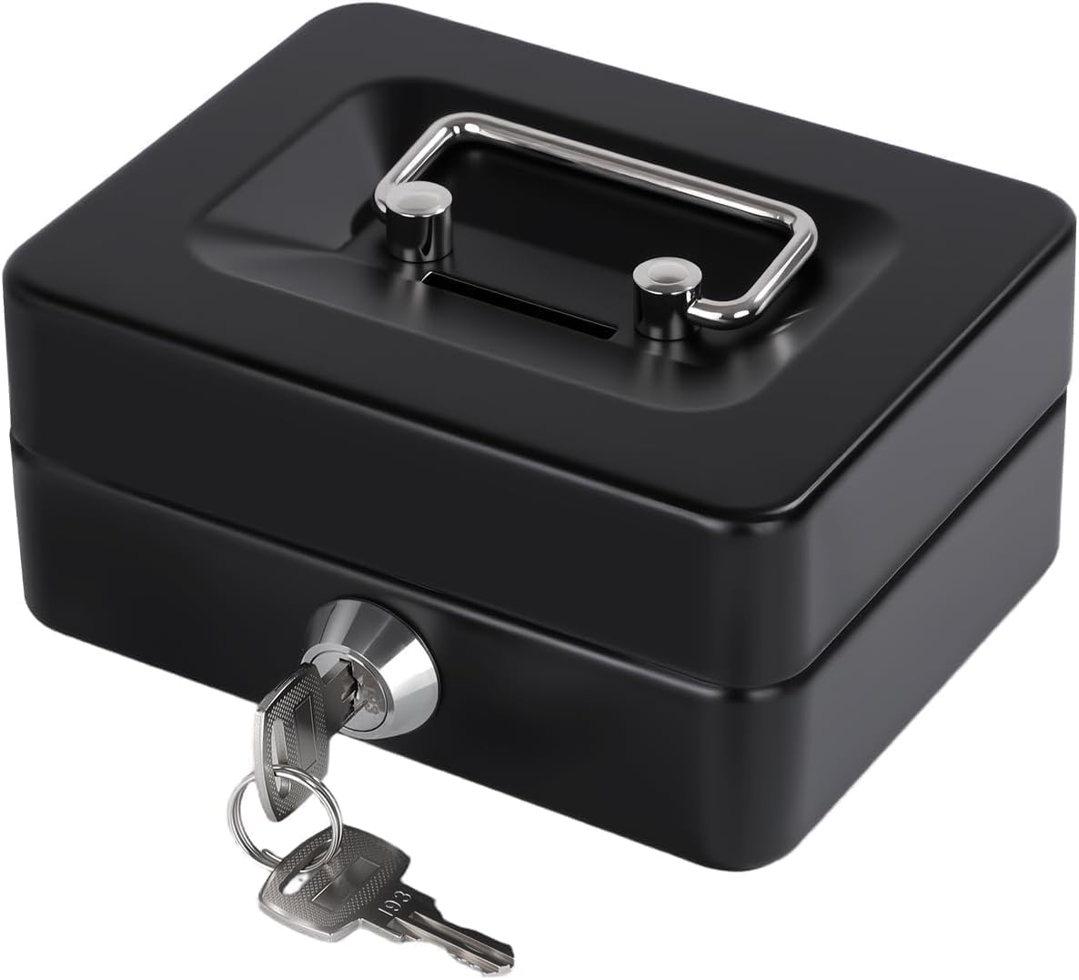 Lockable Cash Box with Key, Portable Steel Money Safe Box with Coin Tray & Carry Handle, Secure Cash Storage Box for Home, Office, Shop, School & Business, Black (1Pcs) (20x16x9)-image-33