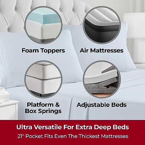 Image of Mellanni Extra Deep King Sheets - 4 PC Iconic Collection Bedding - Hotel Luxury, Ultra Soft, Cooling Bed Sheets - Wrinkle, Fade, Stain Resistant (King, Blue Hydrangea)
