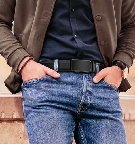 Image of KEMISANT Men Belt 2 Pack, Leather Ratchet Belt Easy Click Slide For Men 1 3 /8 inch,Cut for Fit