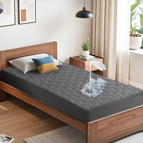BEDLORE ボックスシ一ツ セミダブル 防水·防ダニ 丸洗い可能 耐久性が高い 洗える パッド一体型ボツクスシーツ 肌にやさしく オールシーズン 着脱楽々 中綿 通気性よい べッドパッド ズレにくい ベッドシ一ツ グレー120X200cm